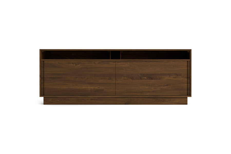 Moduluxe Wide 2 Door Media Cabinet by Copeland Furniture, showing front view of moduluxe wide 2 door media cabinet in 79" high/natural walnut.