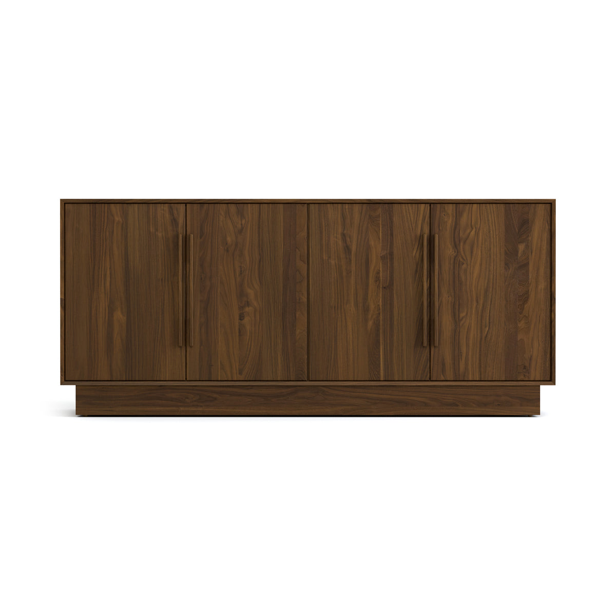 Moduluxe Wide 4 Door Storage Console by Copeland Furniture, showing front view of moduluxe wide 4 door storage console in 66" high/natural walnut.
