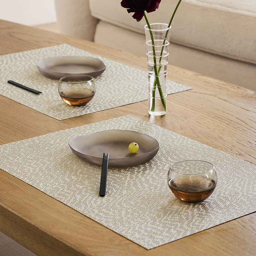 Moire Tabletop Placemat by Chilewich, showing closeup view of moire tabletop placemats in live shot.