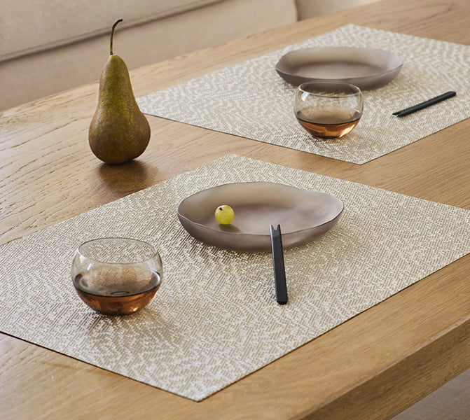 Moire Tabletop Placemat by Chilewich, showing closeup view of moire tabletop placemats in live shot.