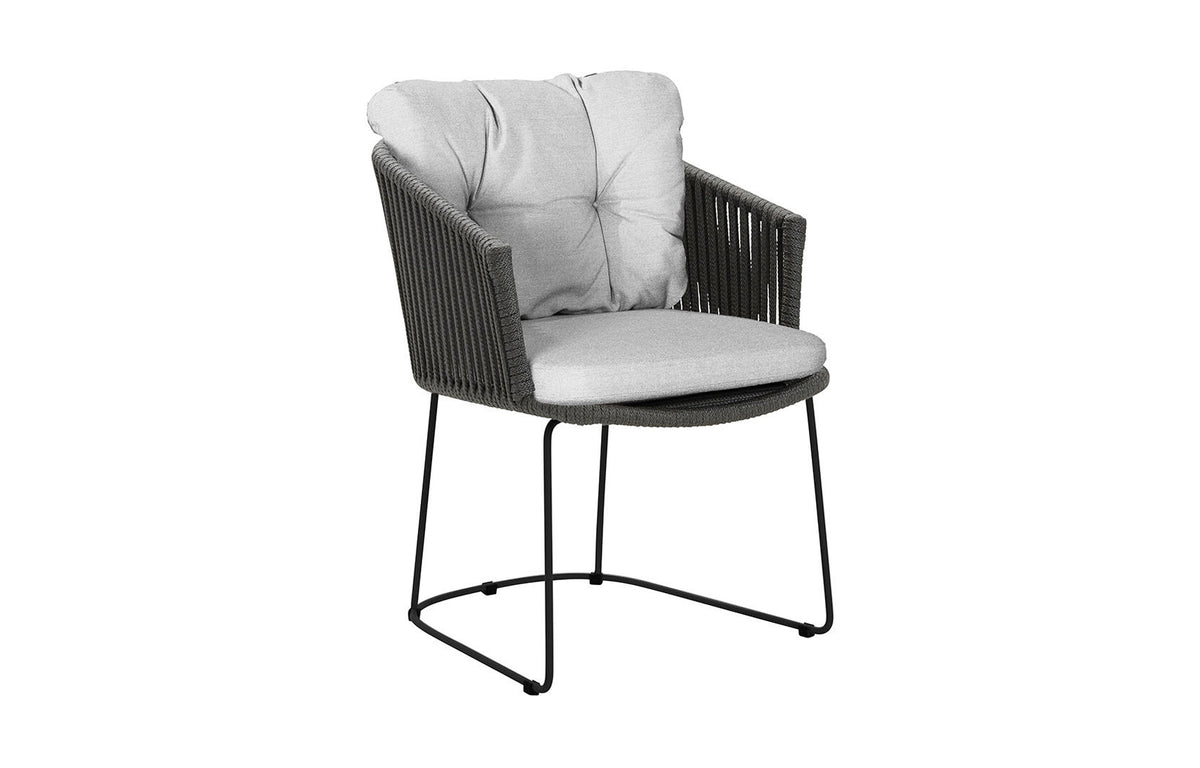 Moments Dining Armchair by Cane-Line - Dark Grey Soft Rope *, Light Grey Natte Set.