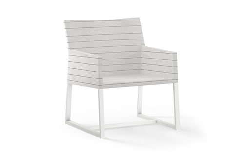 Mono Casual Chair by Mamagreen - White Sand Aluminum, Pinstripe Sand Twitchell Leisuretex Upholstery.