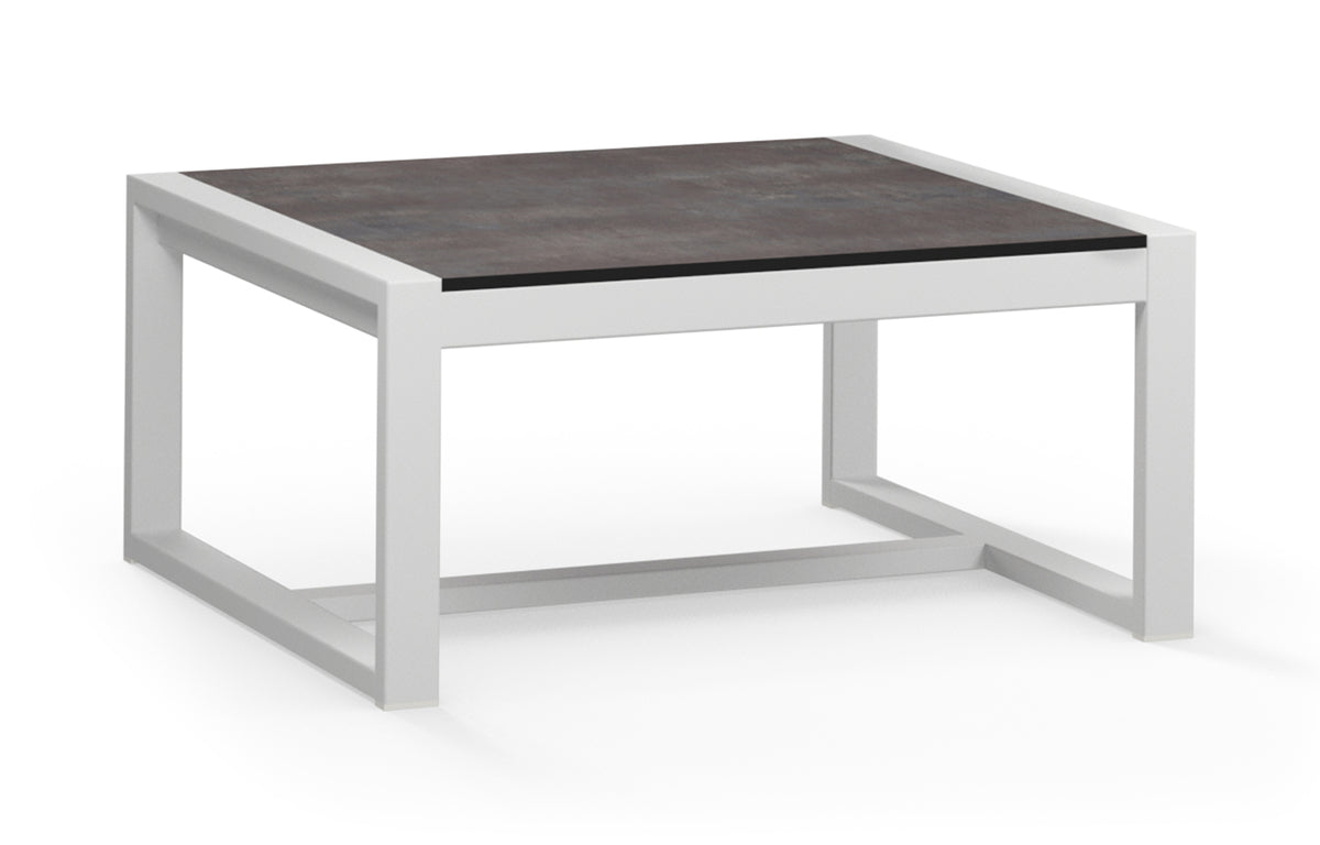 Mono HPL Low Coffee Table by Mamagreen - 28.5" x 28.5", White Sand Aluminum, Laterite HPL.