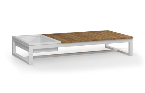 Mono Long Coffee Table with Ice Bin by Mamagreen - White Sand Aluminum/Brushed Recycled Teak Wood.