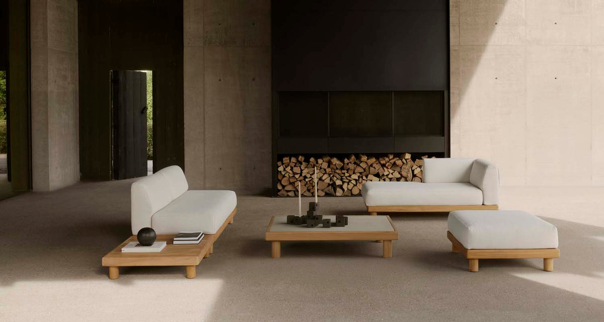 Monocle Outdoor Modular Sofa by Ethnicraft, showing monocle outdoor modular sofa in the live shot.