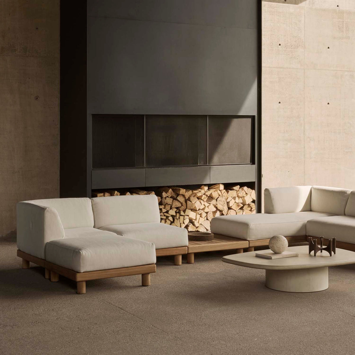 Monocle Outdoor Modular Sofa by Ethnicraft, showing monocle outdoor modular sofa in the live shot.