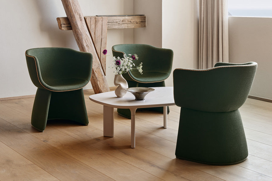 Monolit Lounge Chair by Fritz Hansen, showing monolit lounge chair in live shot.