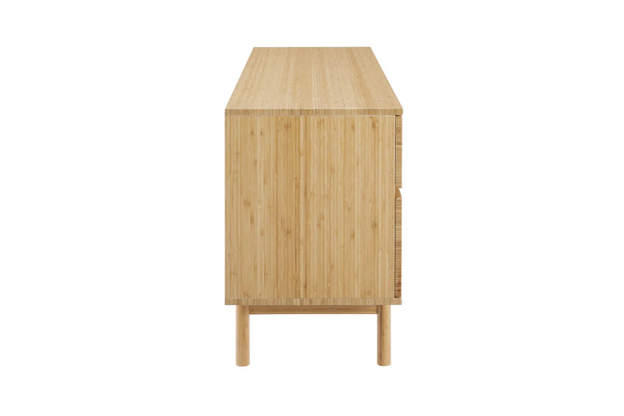 Monterey Drawer Double Dresser by Greenington, showing side view of monterey drawer double dresser in wheat bamboo wood.