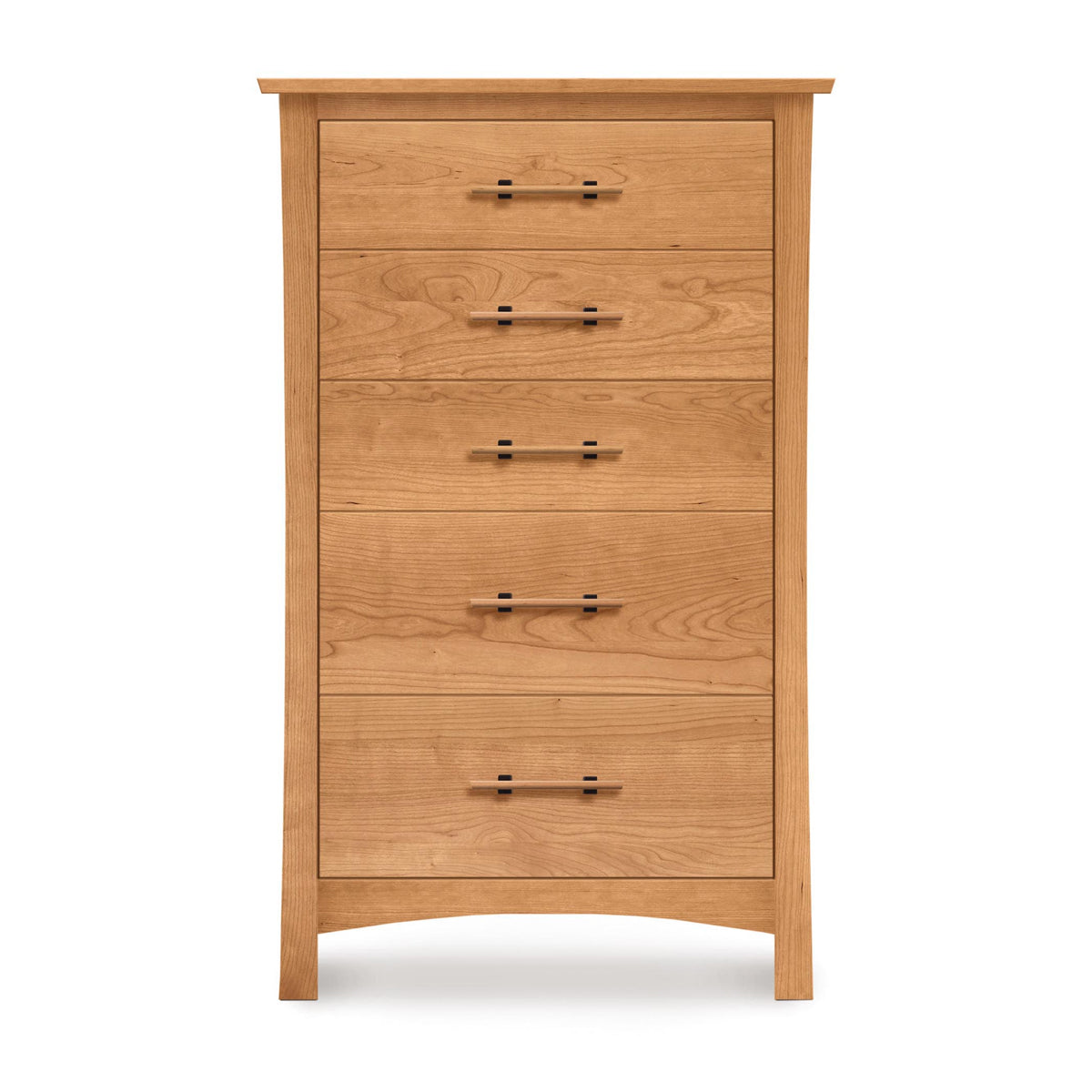 Monterey Dresser by Copeland Furniture, showing front view of monterey dresser in 5 drawers chest/natural cherry.