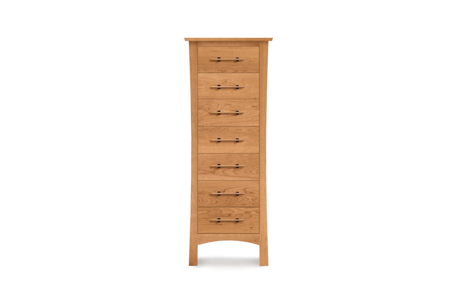 Monterey Dresser by Copeland Furniture, showing front view of monterey dresser in 7 drawers chest/natural cherry.
