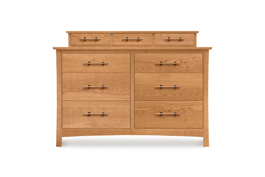 Monterey Dresser Accessory Case by Copeland Furniture, showing front view of monterey dresser accessory case in natural cherry with monterey dresser.