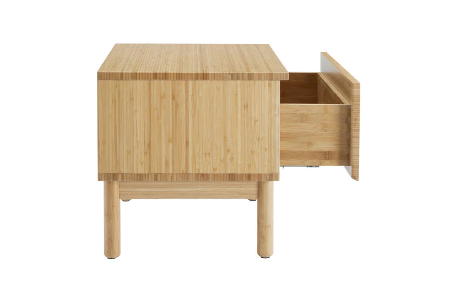 Monterey Nightstand by Greenington, showing side view of monterey nightstand in wheat bamboo wood.