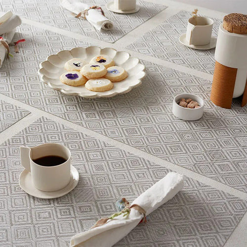 Mosaic Tabletop by Chilewich, showing closeup view of mosaic tabletops in live shot.