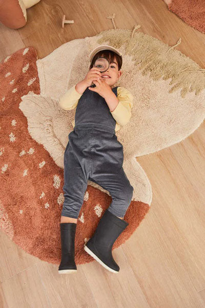Mushrooms Hunts Washable Rug  by Lorena Canals, showing mushrooms hunts washable rug in live shot.