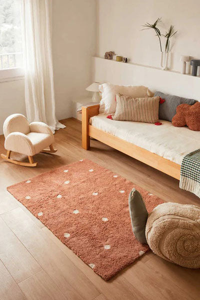 Mushrooms Hunts Washable Rug  by Lorena Canals, showing mushrooms hunts washable rug in live shot.