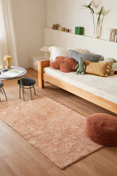 Mushrooms Hunts Washable Rug  by Lorena Canals, showing mushrooms hunts washable rug in live shot.