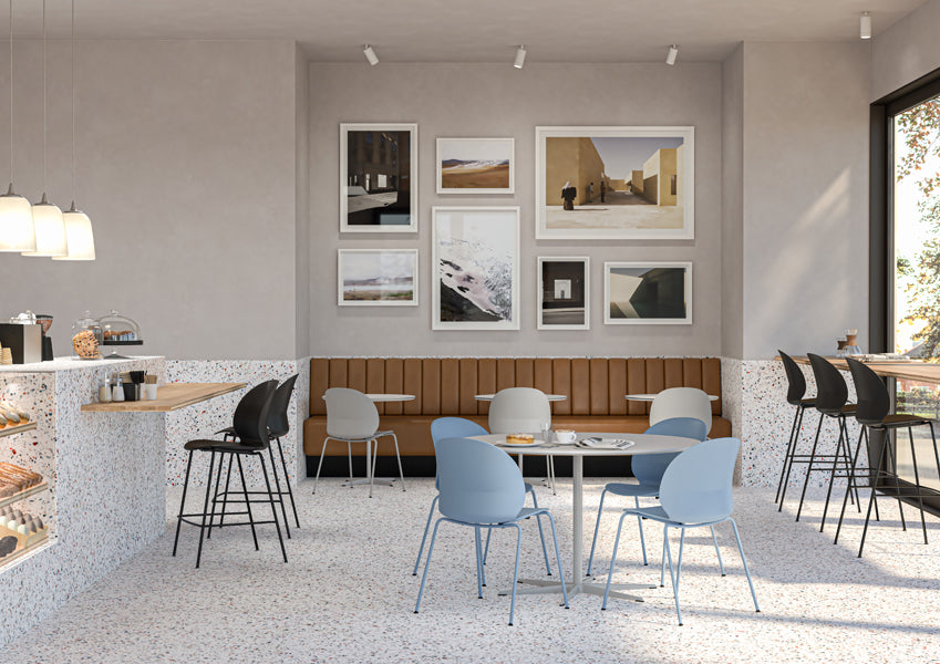 N02 Recycle Bar Stool by Fritz Hansen, showing n02 recycle bar stools in live shot.