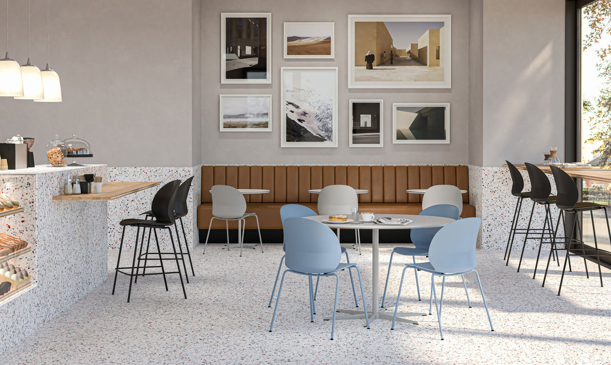 N02 Recycle Counter Stool by Fritz Hansen, showing n02 recycle counter stools in live shot.
