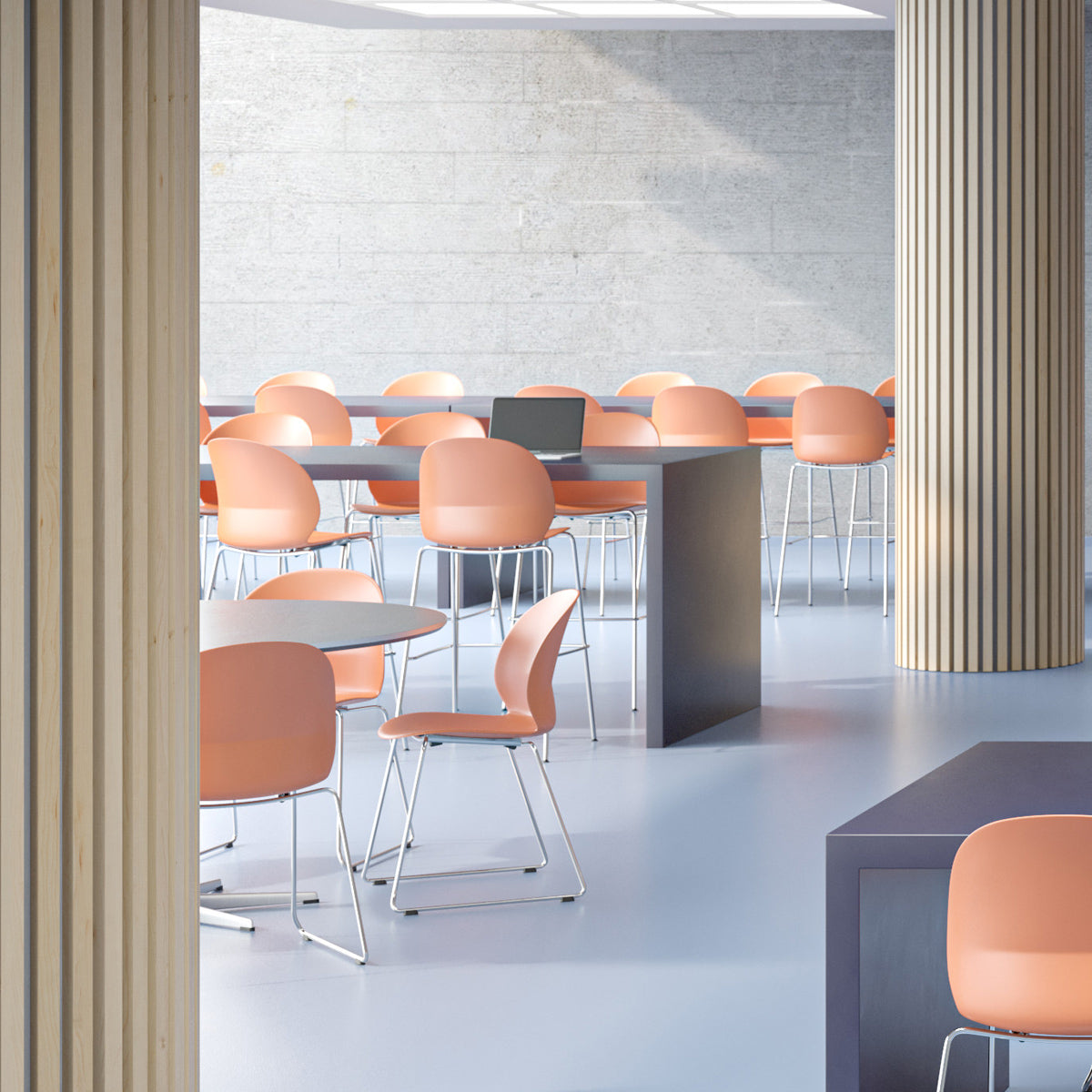 N02 Recycle Counter Stool by Fritz Hansen, showing n02 recycle counter stools in live shot.