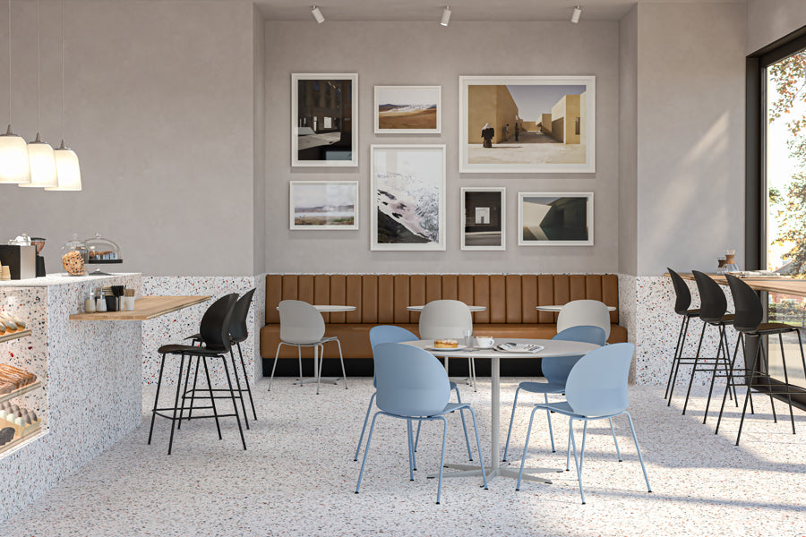 N02 Recycle Counter Stool by Fritz Hansen, showing n02 recycle counter stools in live shot.