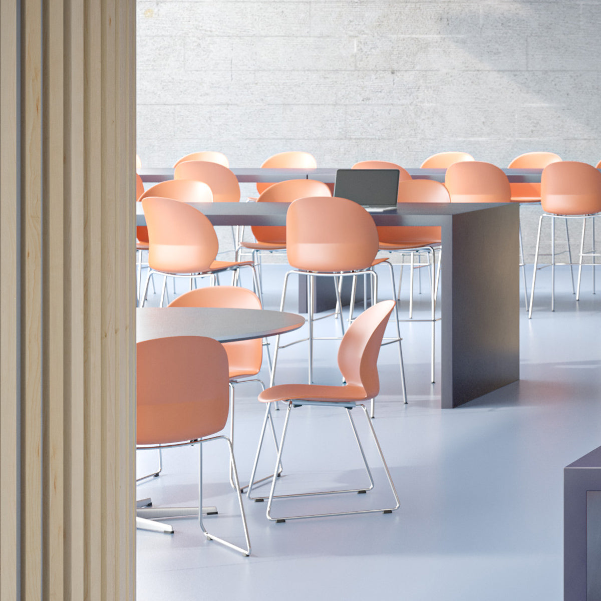 N02 Recycle Sledge Chair by Fritz Hansen , showing n02 recycle sledge chairs in live shot.