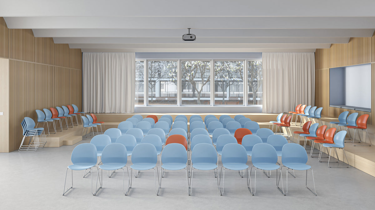 N02 Recycle Sledge Welded Chair by Fritz Hansen, showing n02 recycle sledge welded chairs in live shot.