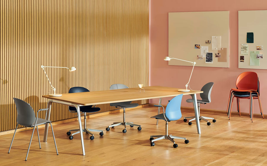 N02 Recycle Swivel Chair by Fritz Hansen, showing n02 recycle swivel chairs in live shot.