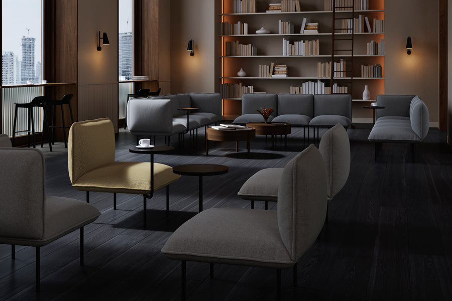 Nakki Lobby Side Table by Woud, showing nakki lobby side tables with nakki lobby collection in live shot.