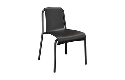 Nami Outdoor Dining Chair by Houe - Armless, Black Powder Coated Steel, Black Danish Plastic.