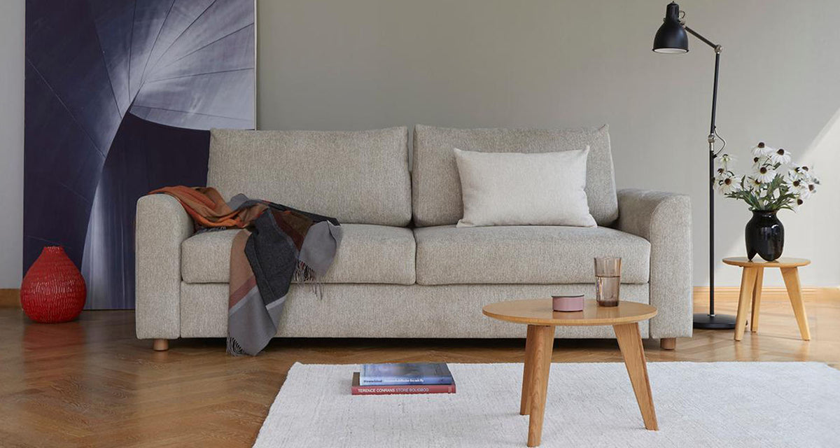 Neah Queen Sofa Bed with Curved Arm by Innovation, showing neah queen sofa bed with curved arm in live shot.