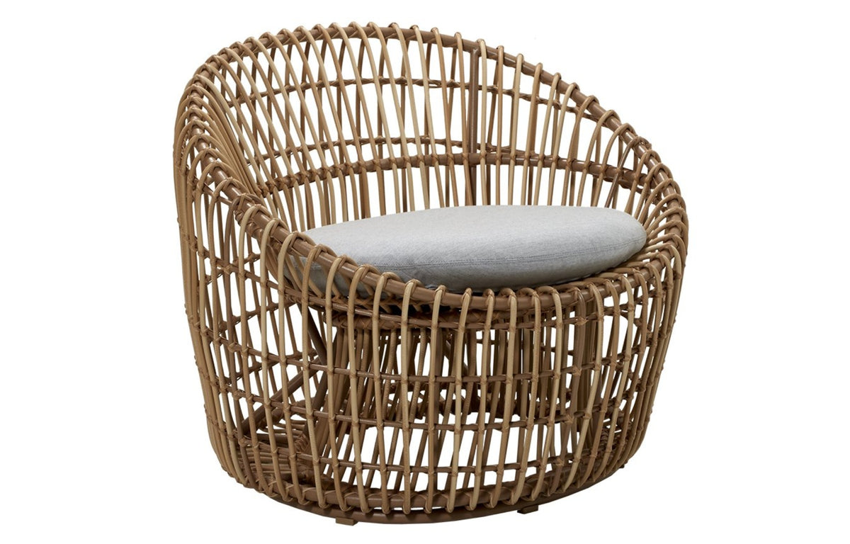 Nest Outdoor Lounge Chair by Cane-Line - 34" x 33.1", Natural Frame/Light Grey Cushion.
