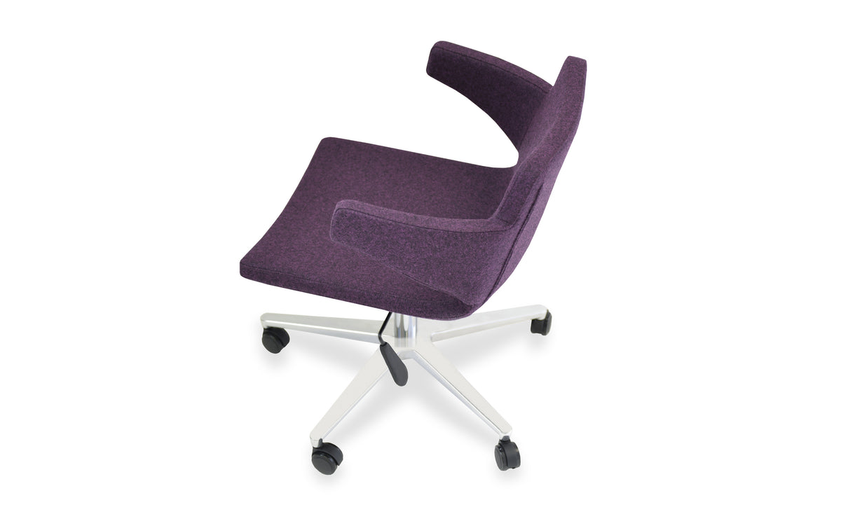 Nevada Office Armchair by SohoConcept, showing back view of nevada office armchair in aluminum/camira blazer deep maroon wool.