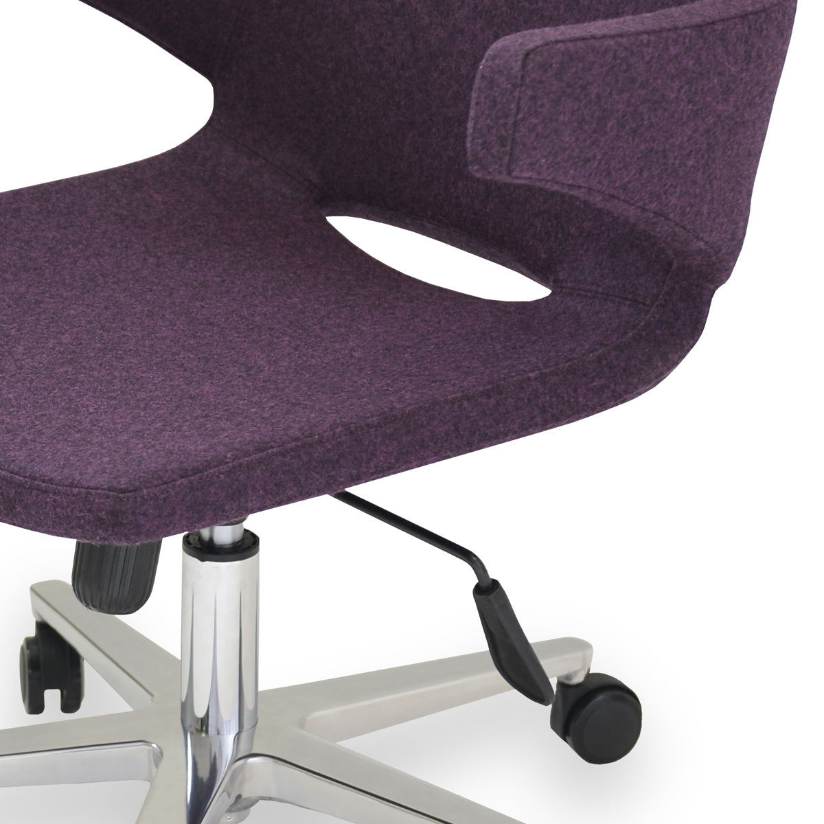 Nevada Office Armchair by SohoConcept, showing closeup view of nevada office armchair in aluminum/camira blazer deep maroon wool.