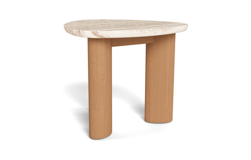 Newport Side Table by Harbour - Natural Teak/Travertine Cream.