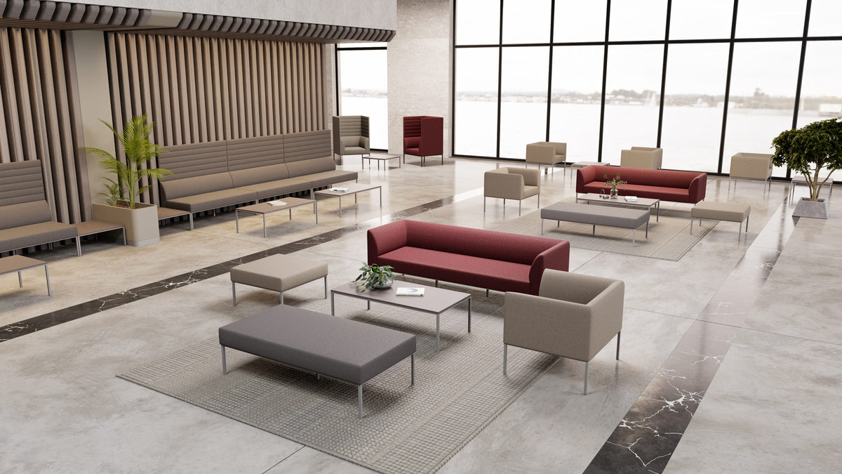 Noda Modular Pouf by B&T, showing noda modular Poufs in live shot.