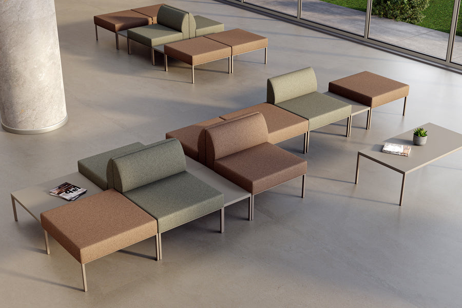 Noda Modular Pouf by B&T, showing noda modular Poufs in live shot.