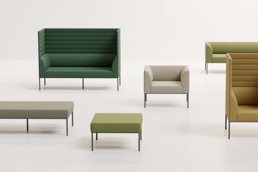 Noda Modular Pouf by B&T, showing noda modular Poufs in live shot.