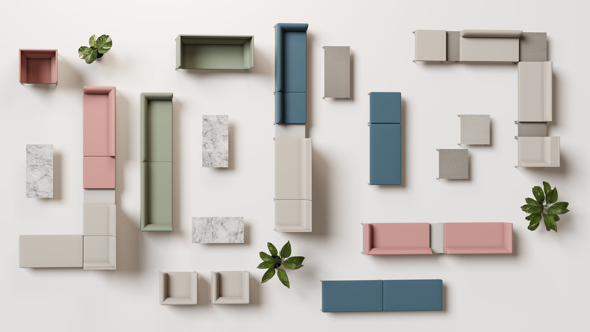 Noda Modular Table by B&T, showing noda modular tables in live shot.