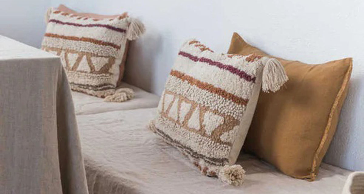 Nomad Sistan Cushion by Lorena Canals, showing nomad sistan cushion in live shot.