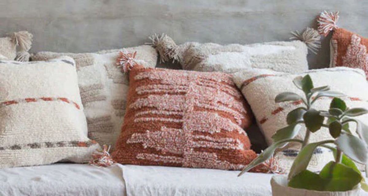 Nomade Zagros Cushion by Lorena Canals, showing nomade zagros cushion in live shot.