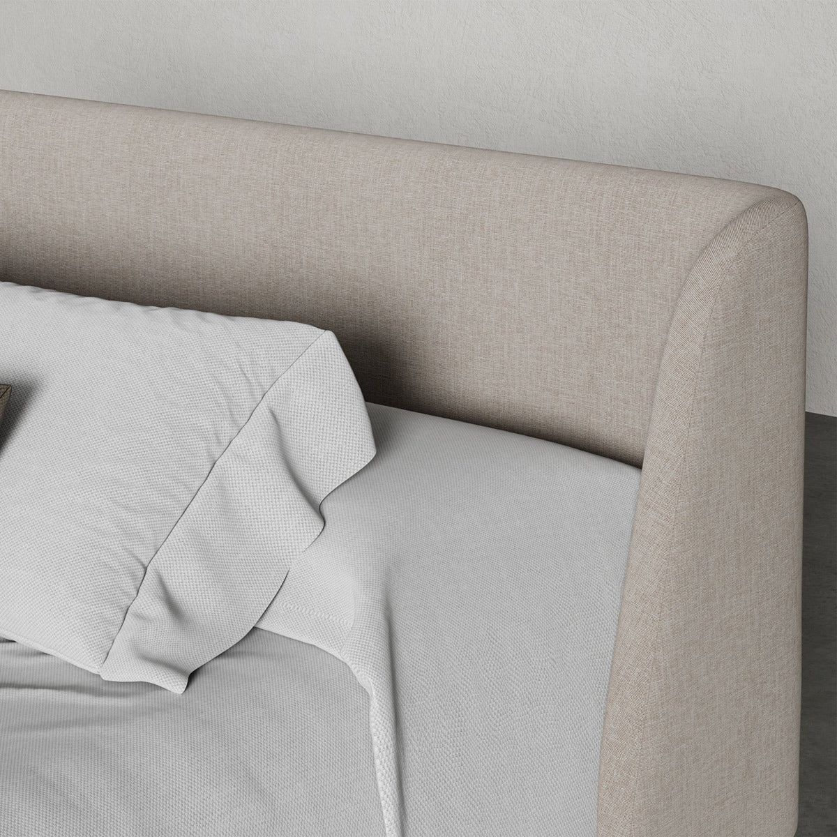 Norvin Bed by Viesso, showing closeup view of norvin bed in live shot.