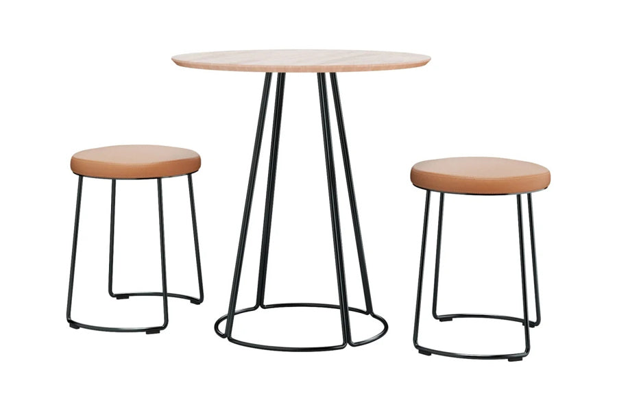 Nory Dining Stool by Kollektiff, showing different angle view of nory dining stools in graphite black ral 9011/com/col group with table.