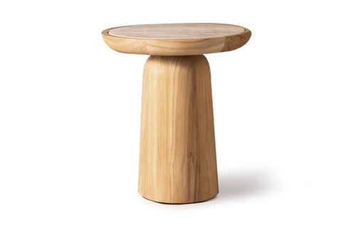 Nova Side Table by Harbour - Natural Teak, Travertine Cream.