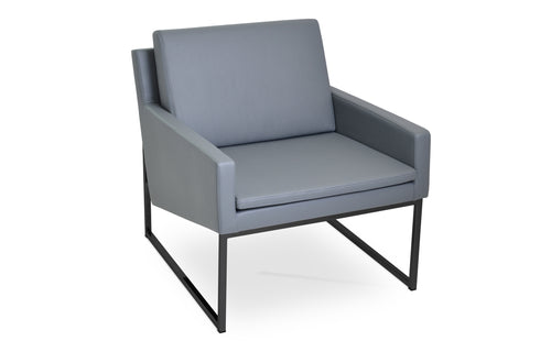 Nova Sled Armchair by SohoConcept - Black Powder Steel, Grey Leatherette.