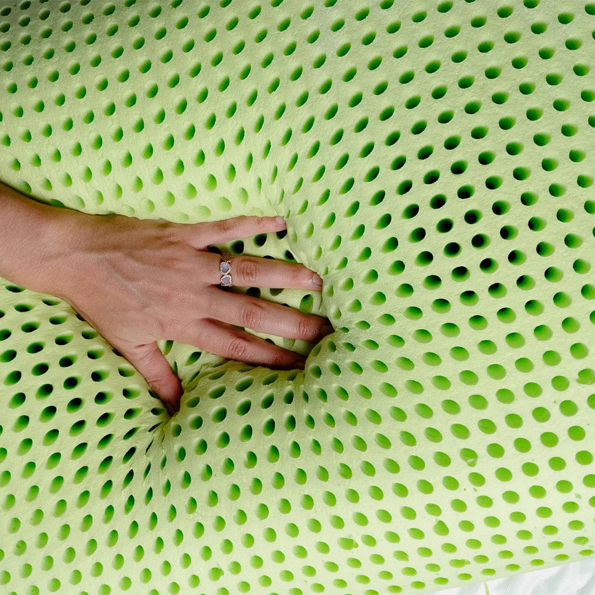 Nuvelle Pillow by Viesso, showing closeup view of nuvelle pillow in live shot.