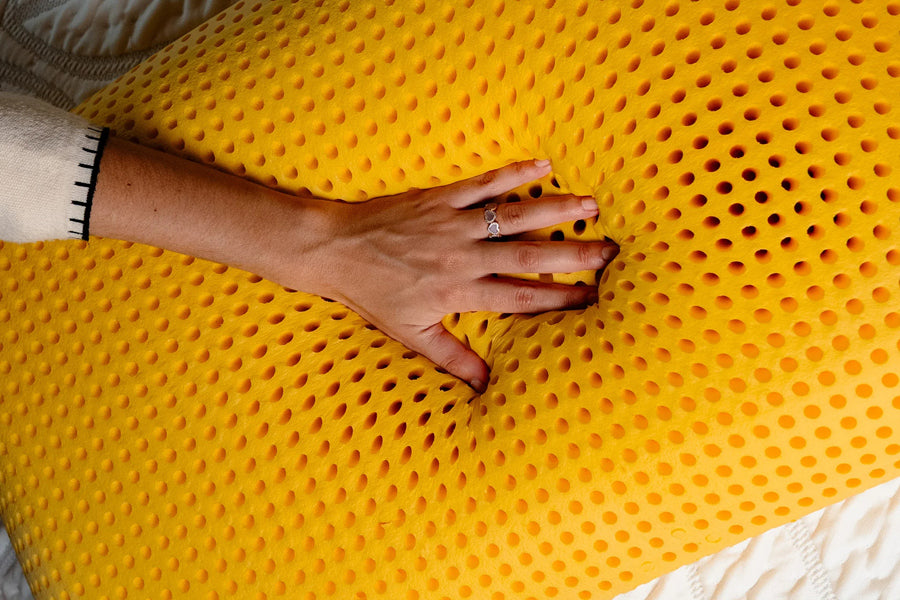 Nuvelle Pillow by Viesso, showing closeup view of nuvelle pillow in live shot.