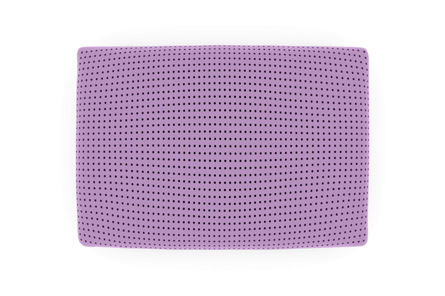 Nuvelle Pillow by Viesso, showing top view of nuvelle pillow in mid profile/lavander.