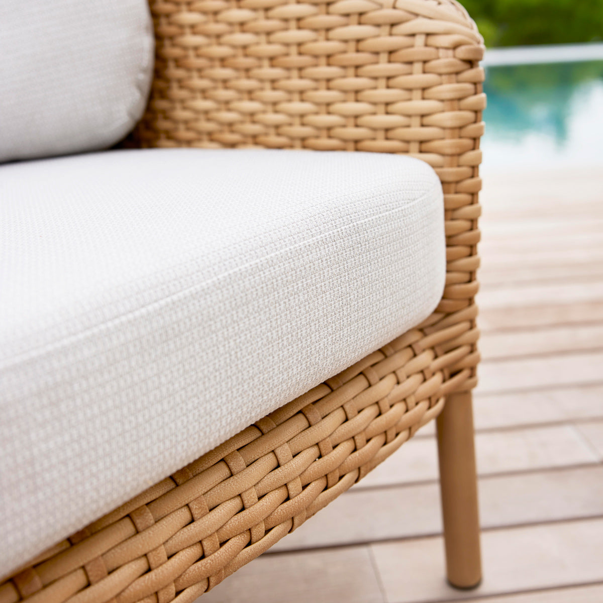 Ocean 3-Seater Sofa by Cane-Line, showing closeup view of ocean 3-seater sofa in live shot.