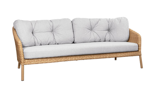 Ocean 3-Seater Sofa by Cane-Line - Natural Flat Weave, White Grey Link Set.