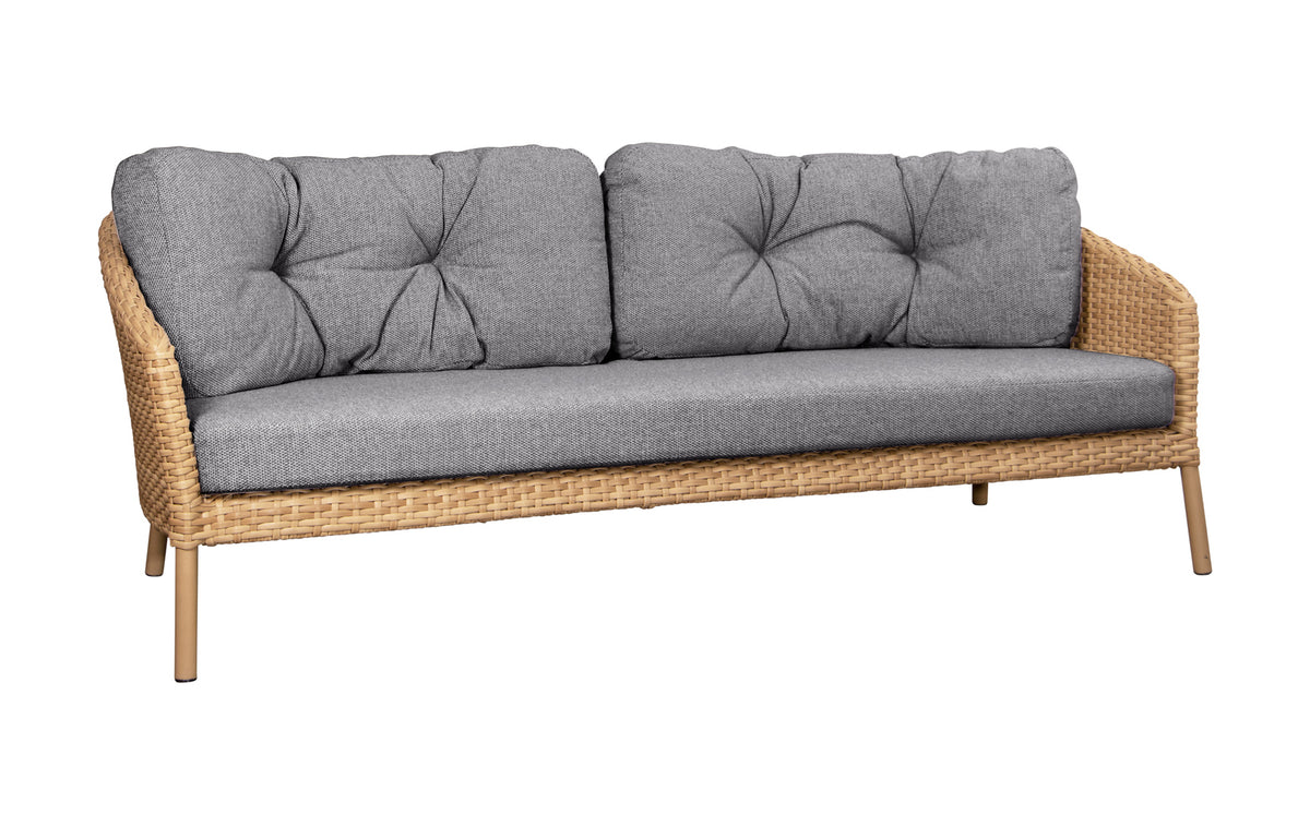 Ocean 3-Seater Sofa by Cane-Line - Natural Flat Weave, Dark Grey Wove Set.